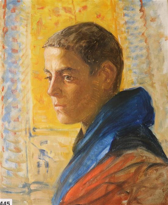 Nils Asplund (1874-1958), oil on canvas, portrait of a young man, 48 x 39cm, unframed